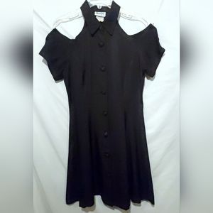 Vtg California Covers Cold Shoulder A-line Dress Black Womens Size 7 Juniors